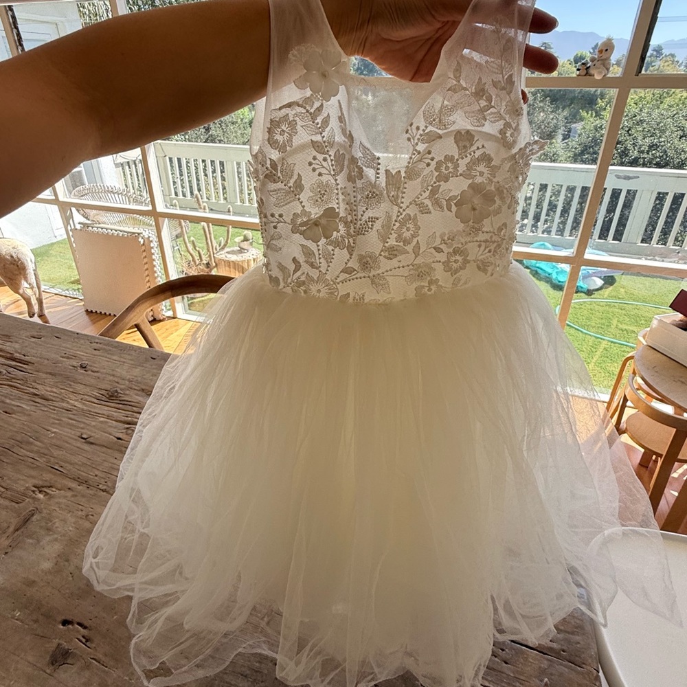 Ivory Floral Tulle Party Dress for Girls